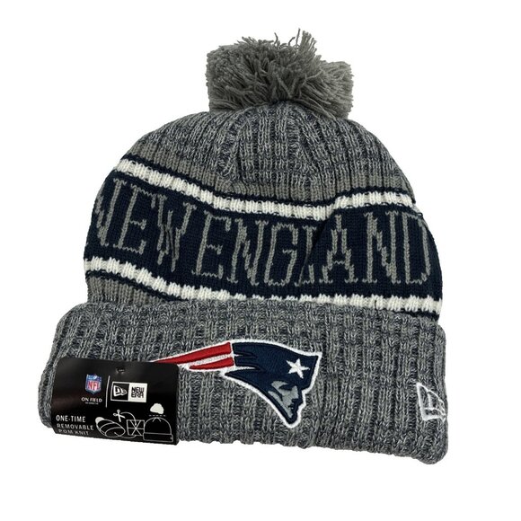 NFL New England Patriots Beanie Hat Unisex One Size Pom Winter Knit Cap Gray - Picture 1 of 5